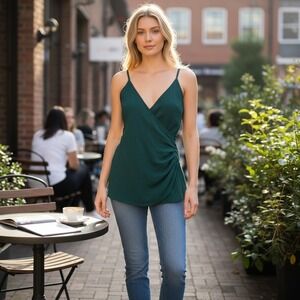 Intimately Free People Green Wrap Camisole Surplice Side Button Tank Top Medium